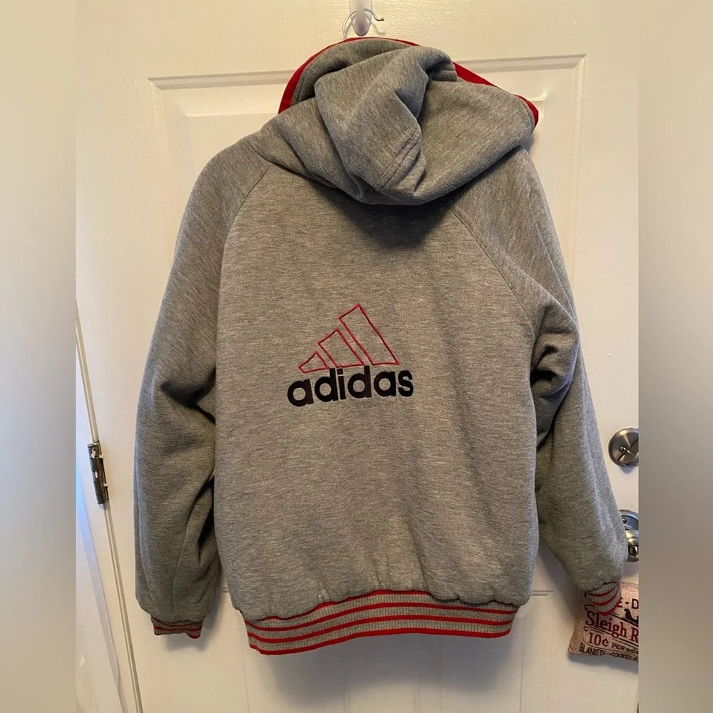 Adidas Reversible Hooded Jacket Vintage Red & Gray – Size Large